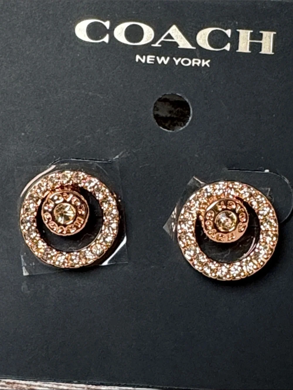 Coach Rose Gold-Tone Crystal Circle Stud Earrings - Picture 4 of 4